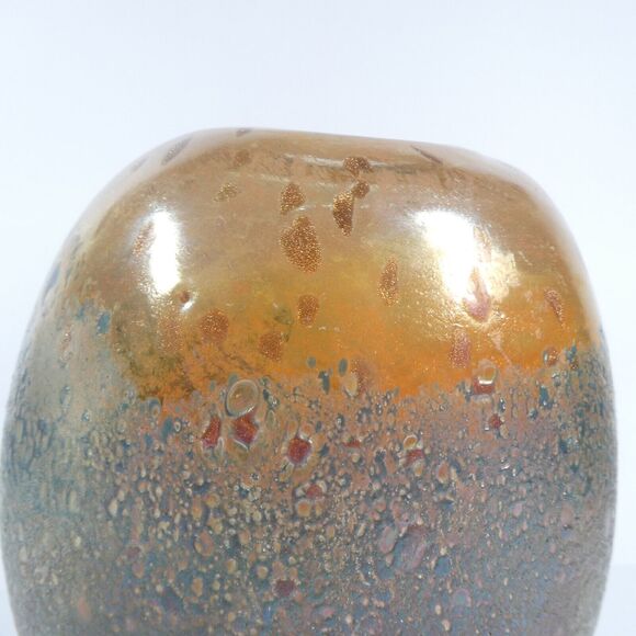 Art Glass Vase Thick Blown Glass Marigold Iridescent Textured - Picture 4 of 14